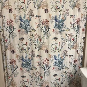 Pottery Barn Marine Life Shower Curtain - Blue, Red, Cream